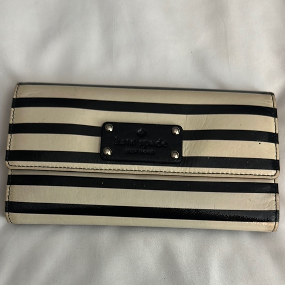 Kate Spade Black and Cream Striped Wallet